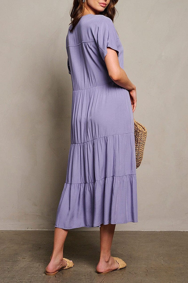 Short sleeve tiered button up maxi dress (EGWT1755-3)