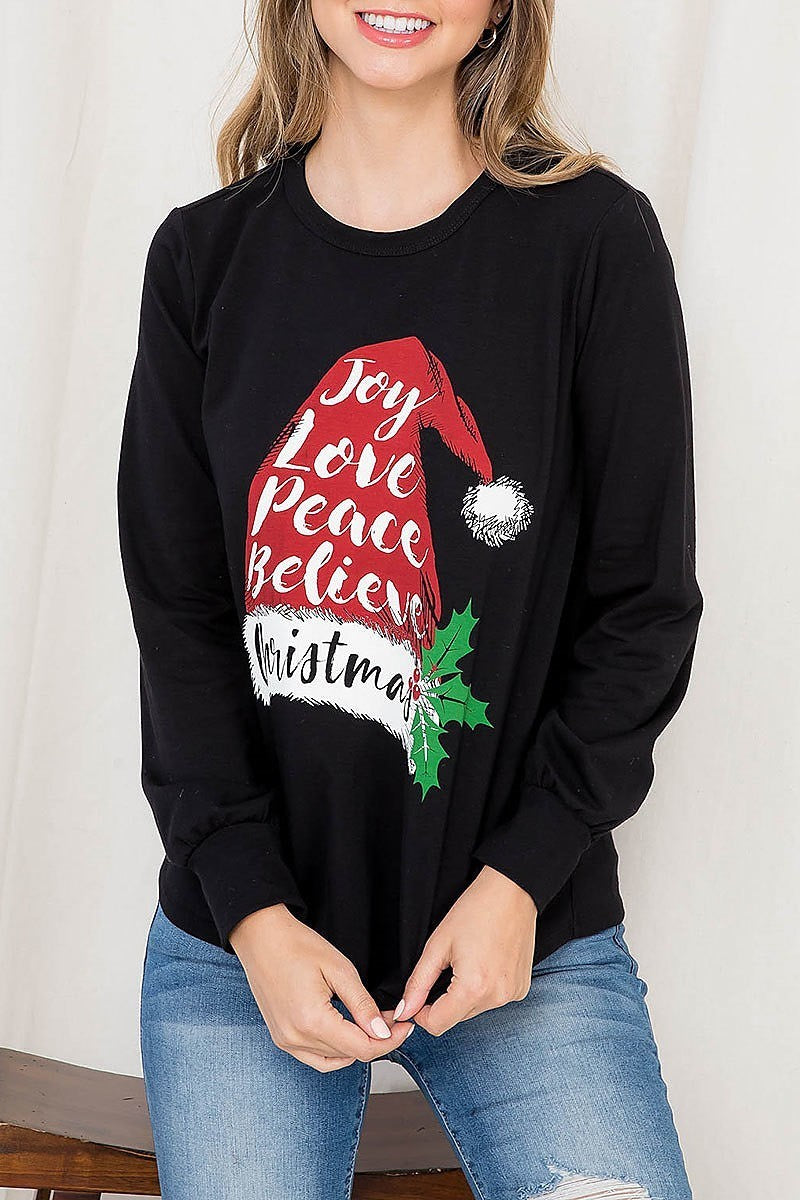 Santa hat print long sleeve top (EF2737)