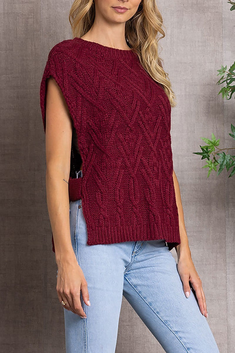 Cable knit open side sweater vest (EDSW3389)