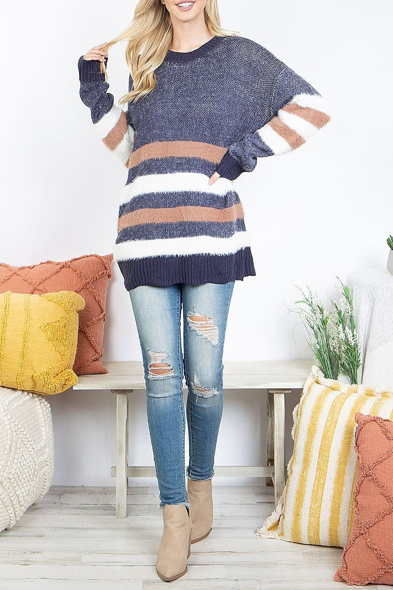 Stripe contrast knitted sweater (DGS5821)