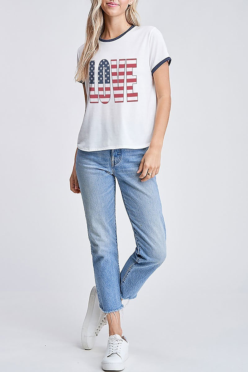 American flag love graphic top (EF4446)