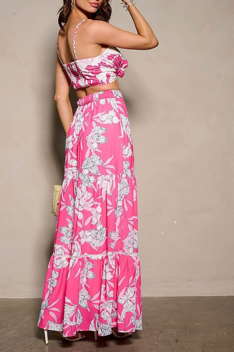 Sleeveless crop top & maxi skirt floral 2pc set (EFWT9509)