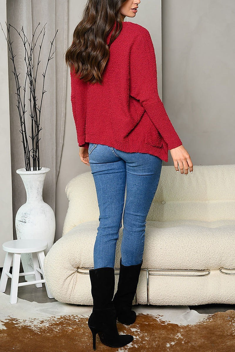 Long sleeve front pockets open cardigan (EDWT7328)