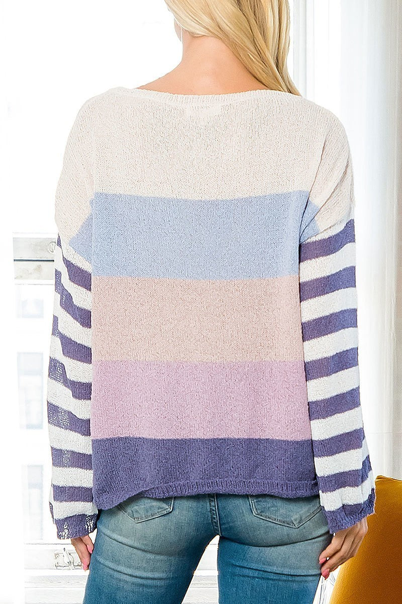 Stripe sleeve color block sweater (DGS5794)