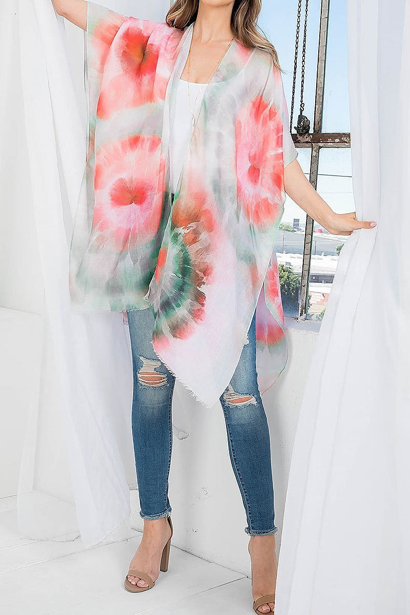 Tie dye sun burst open front kimono (EF3615)