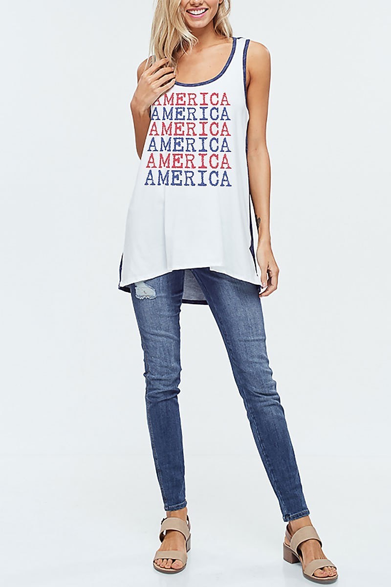 Color block america graphic top (EF4443)