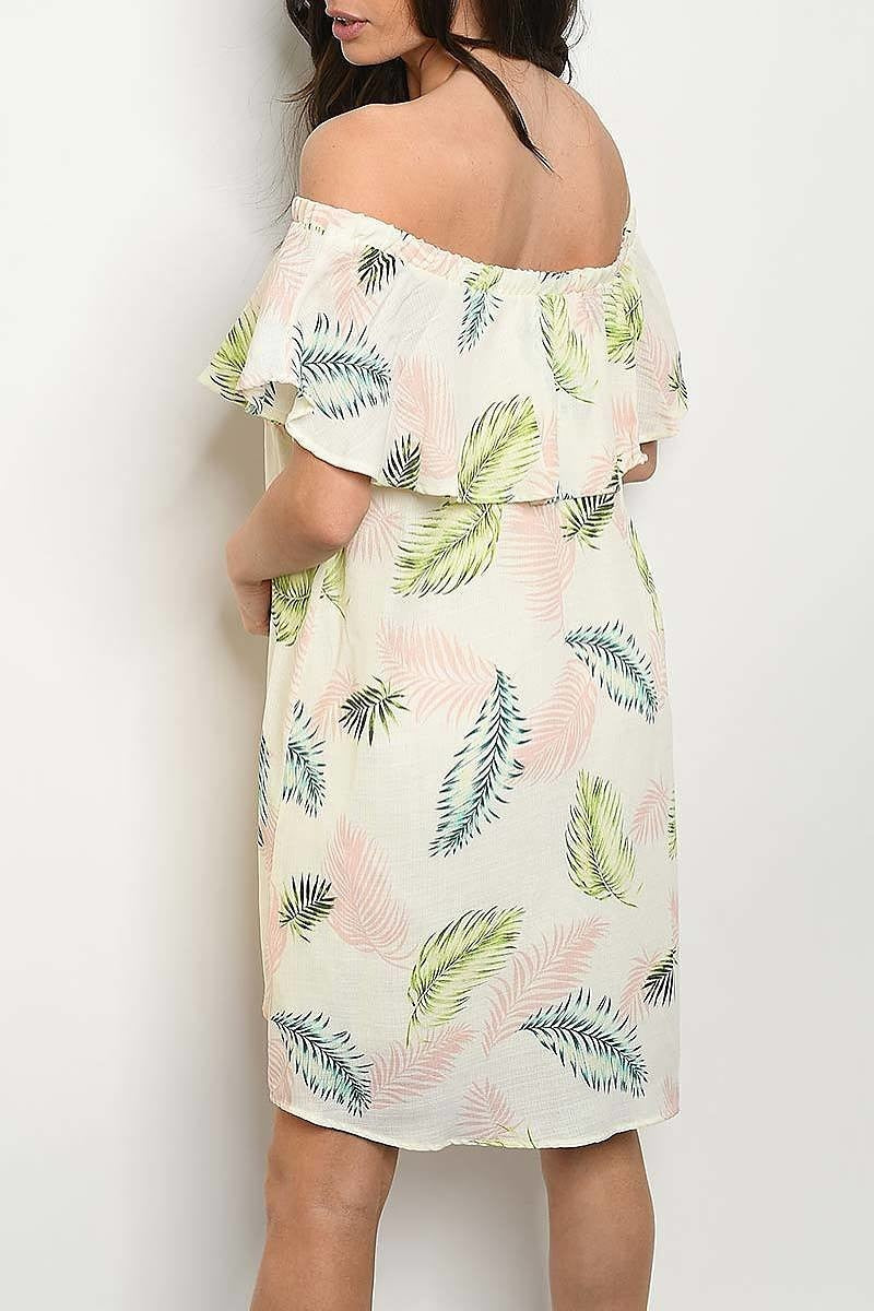 OFF SHOULDER LEAF PRINT DRESS(DED4510-2)