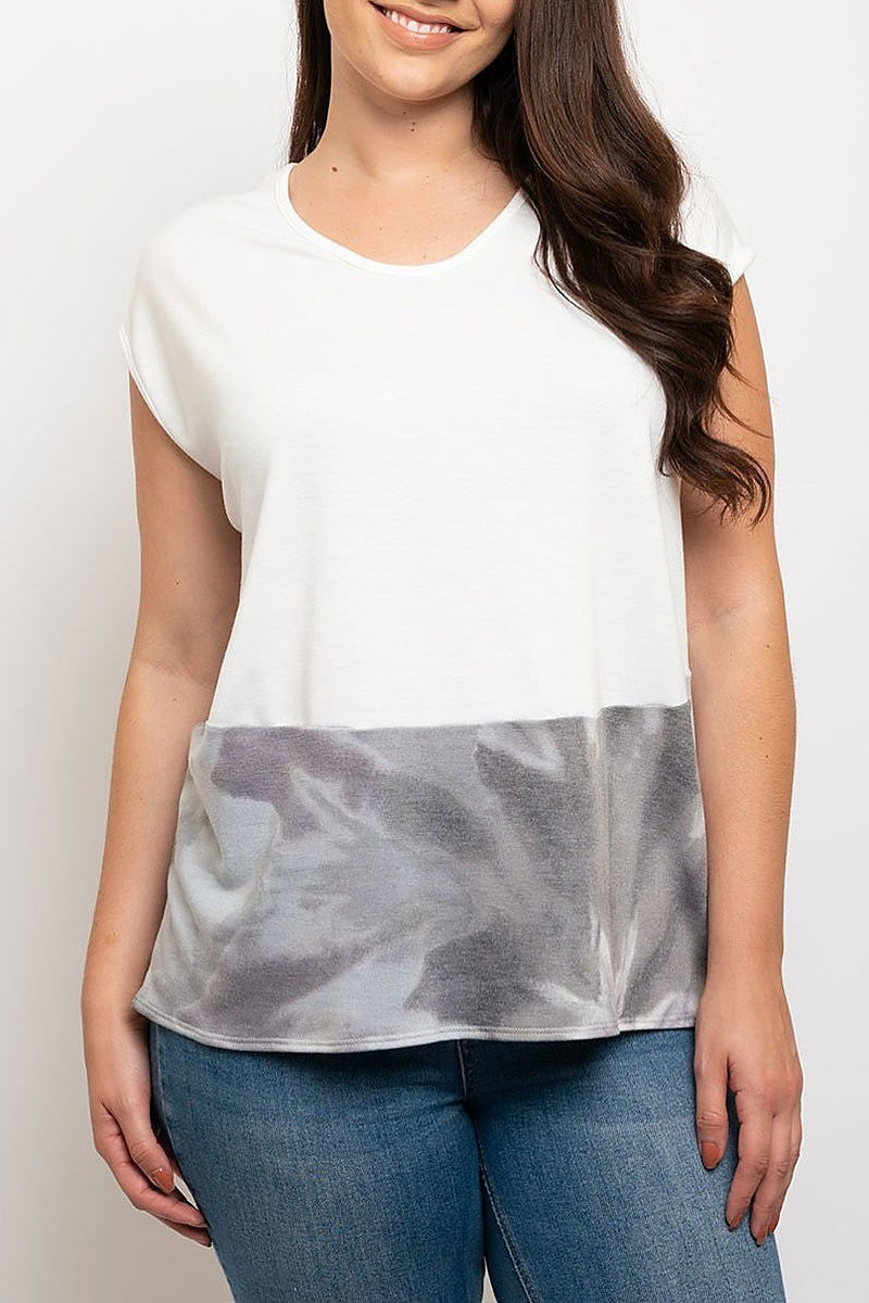 Tie dye contrast color block top (EDWT1987)