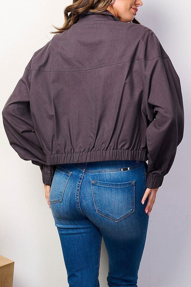 Long sleeve button closure pockets jacket (EGWT2723)