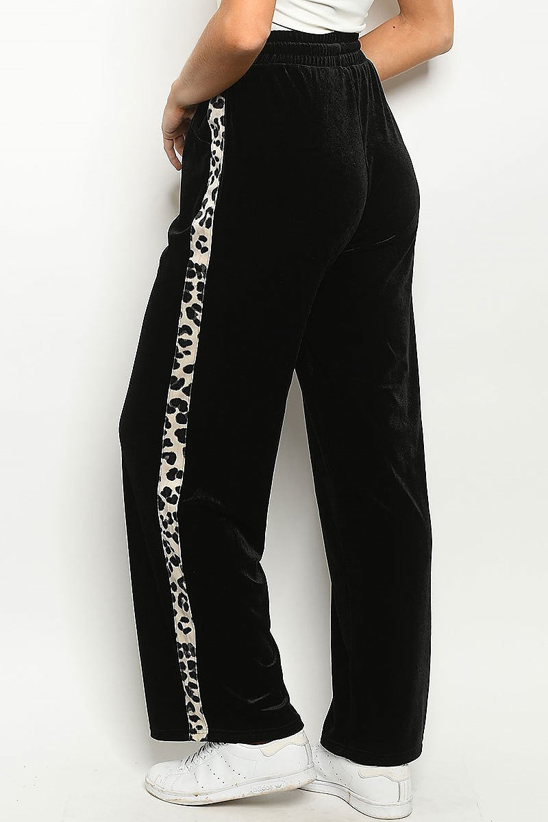 ANIMAL PRINT SIDE WAIST TIE VELVET PANTS (DGB2742)