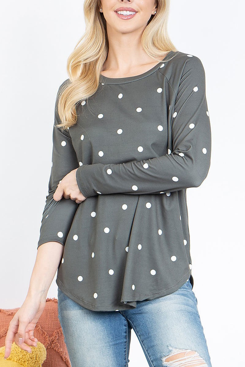 Long sleeve round neck polka dot top (EF4896)