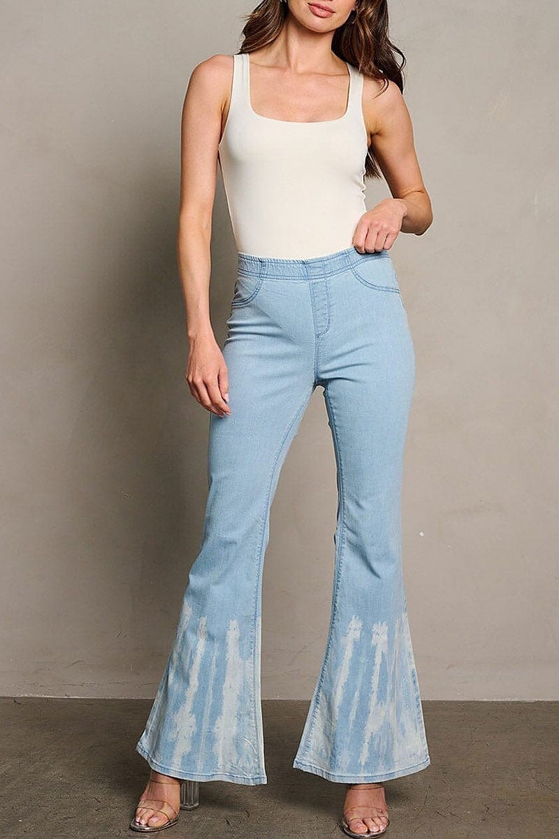 Elastic waist bell bottoms denim pants (EGWT2052)