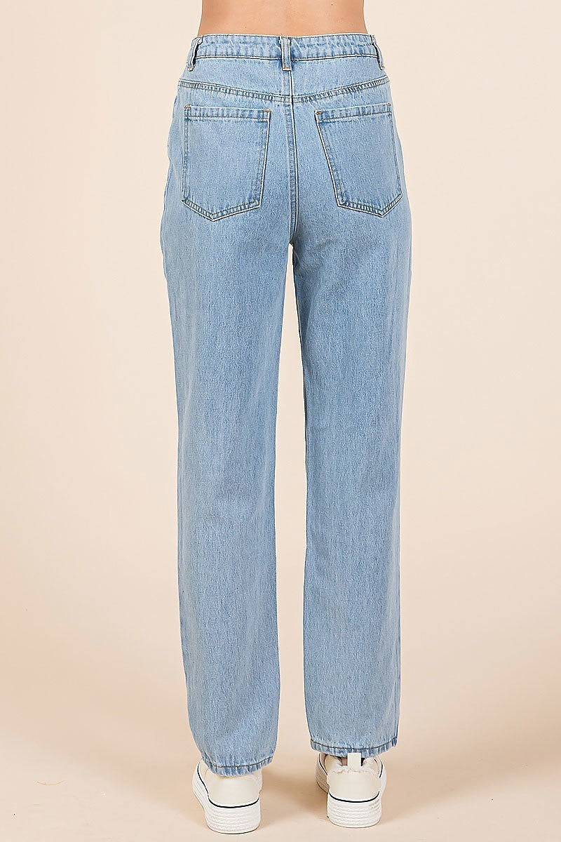 High waist distressed straight leg jeans (EDH2088)