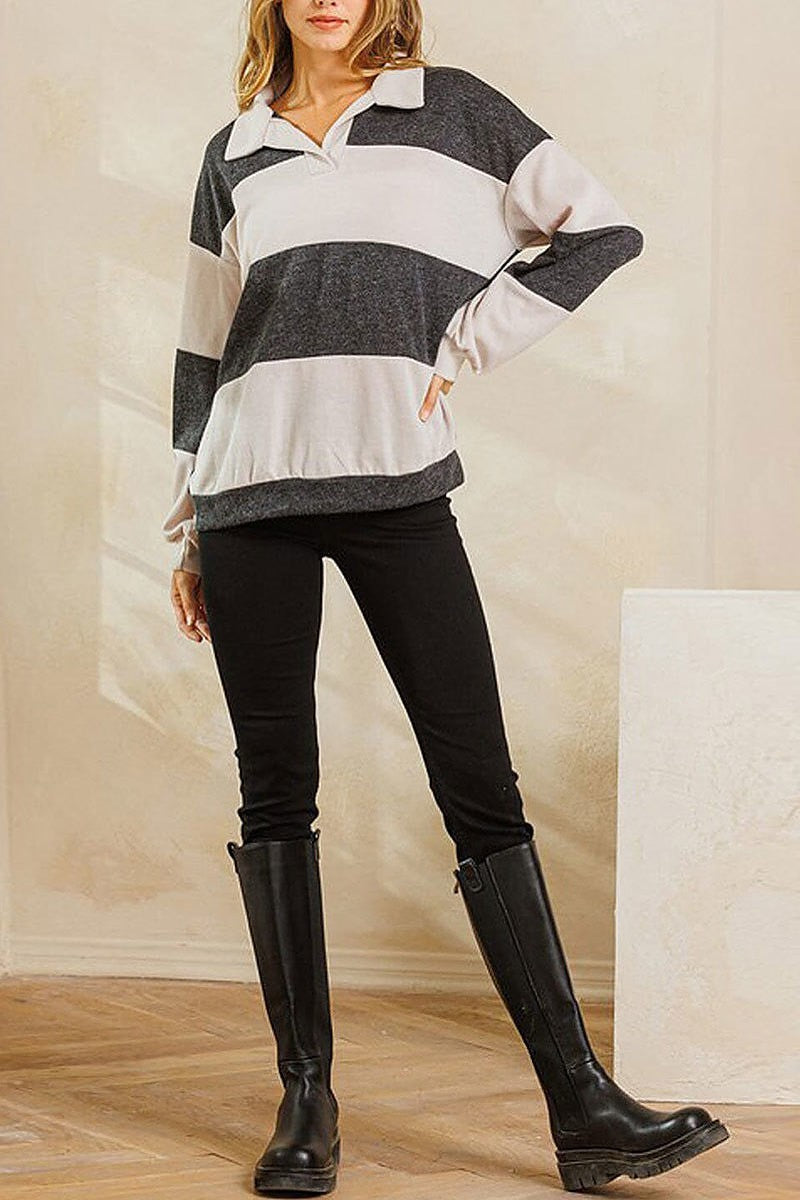 Long sleeve colorblock pullover top (EDWT8554)