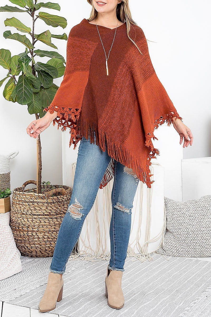 Knitted tassel fringe poncho (DGS5430)