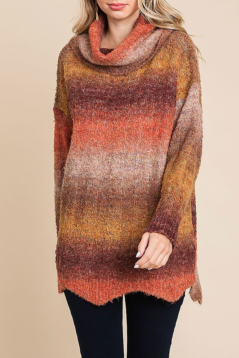 Multi color stripe turtle neck sweater top (EDH1877)