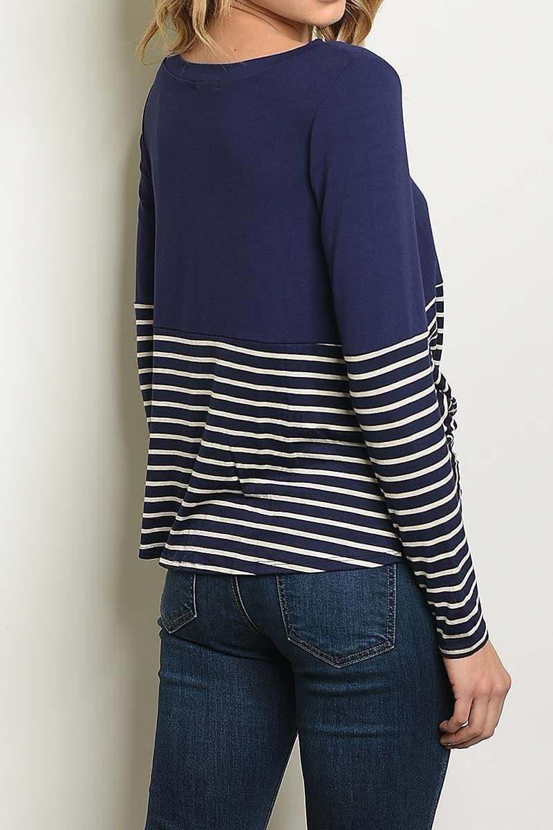 Solid and stripe mix twist waist loose fit top (DED1696-LAST)