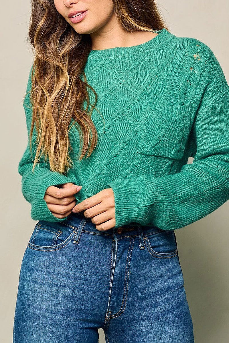 Long sleeve front pocket detailed crop top (EFWT4361)