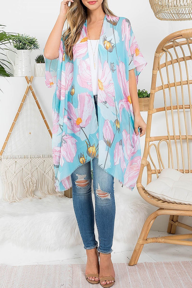 Flower print bohemiian open front kimono (EF3248)