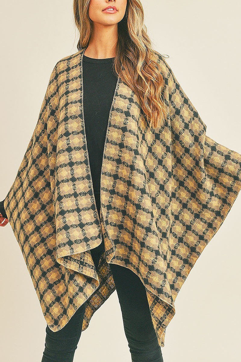 Plaid pattern ruana kimono (DGS5733)