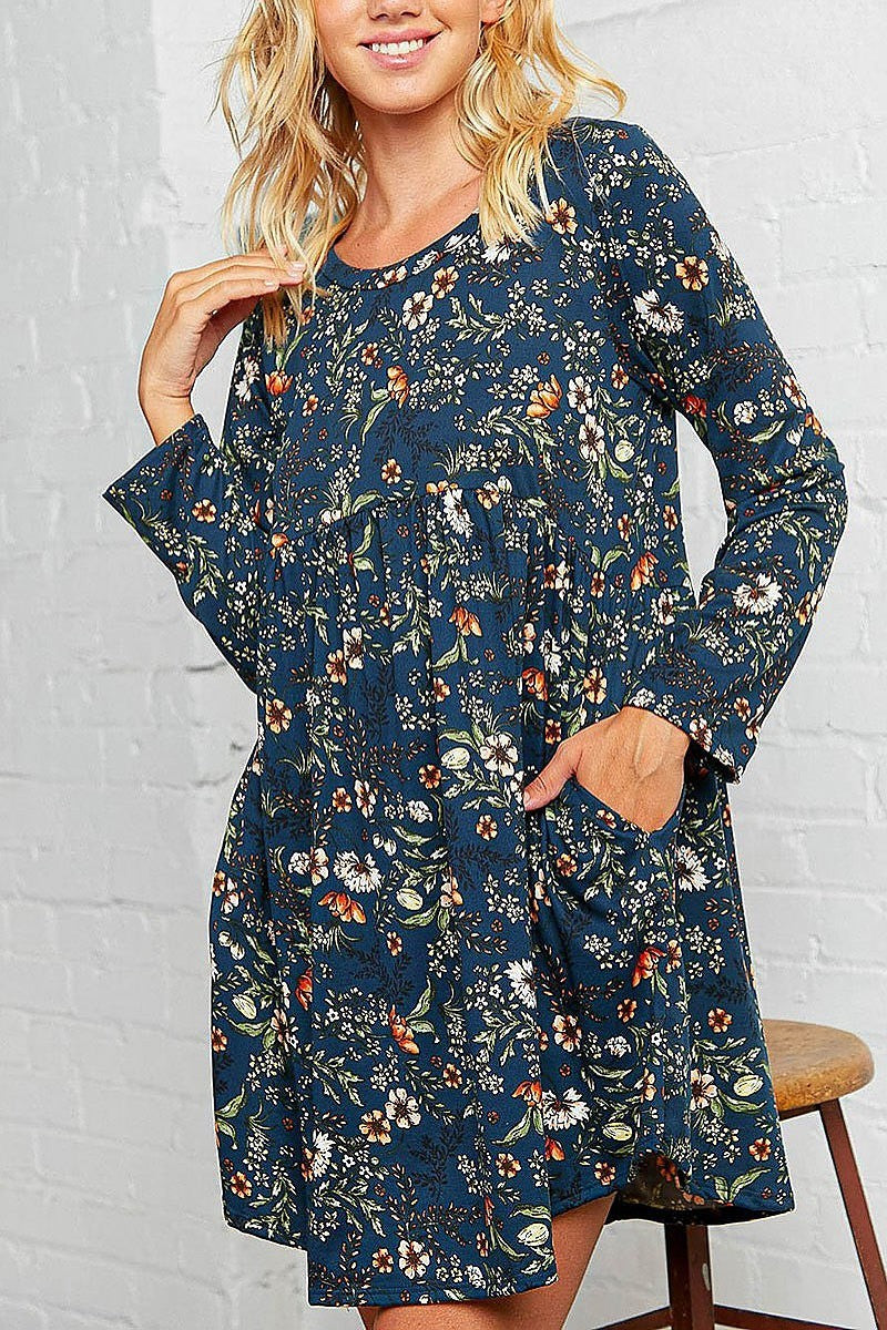 Floral babydoll swing pocketed dress (EDBM5762)