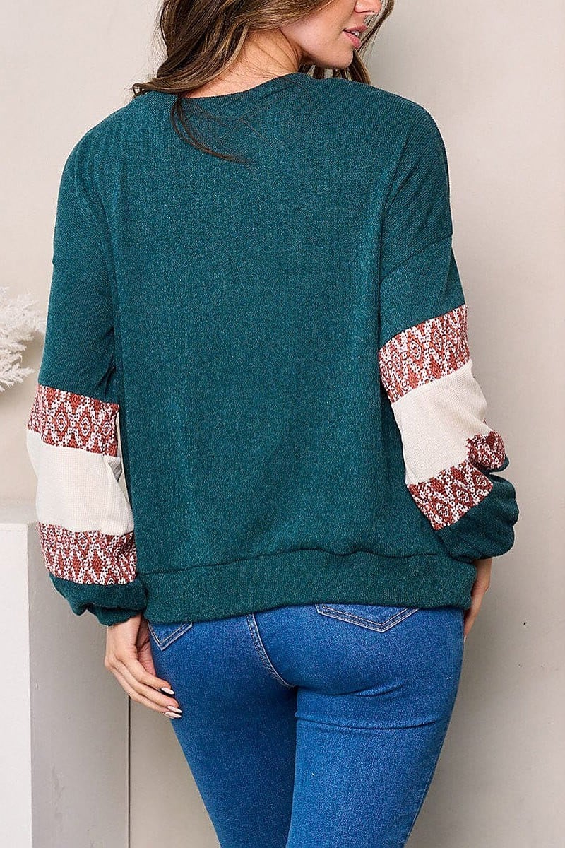 Long sleeves colorblock printed top (EFWT3885)