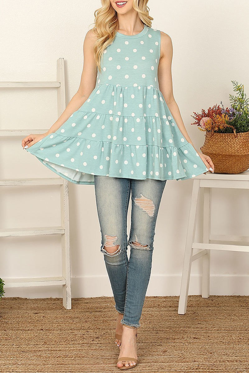 Polka dots sleeveless ruffle tiered top (EF7447)