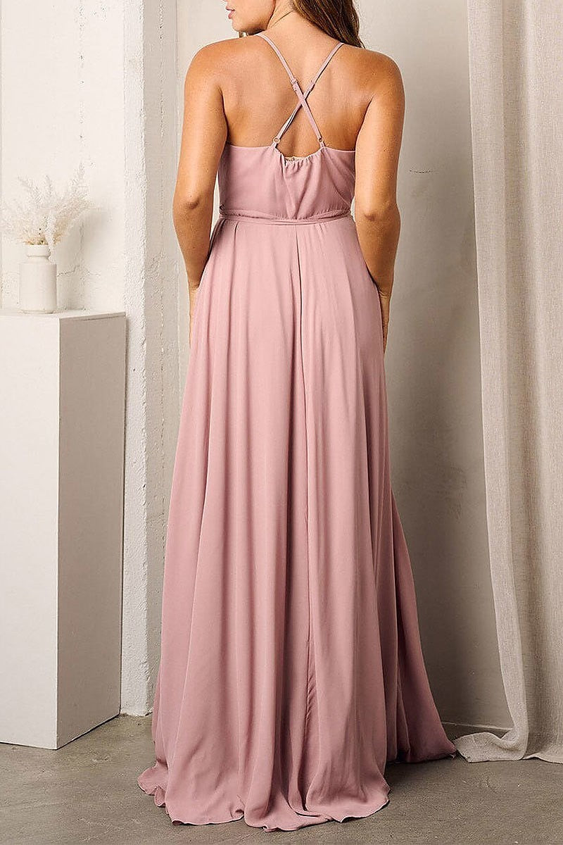 Sleeveless surplice self tie maxi dress (EFWT3470)