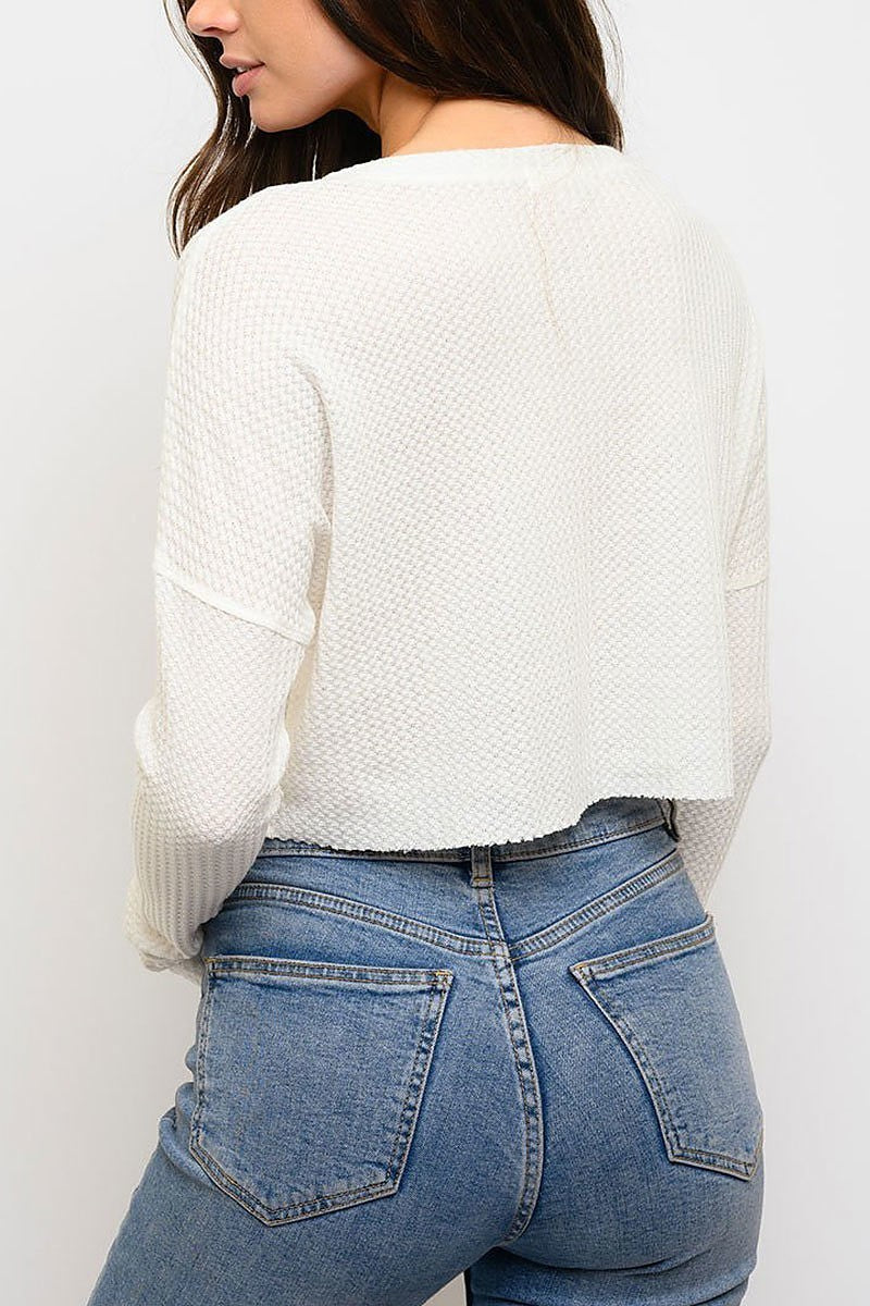 Long sleeve button detail crop top (EDWT3320)