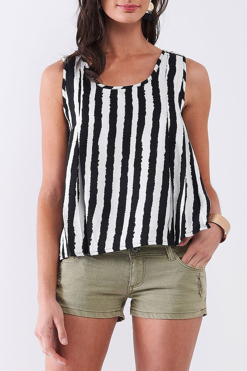 Sheer stripe contrast stripe top (TDG8036)