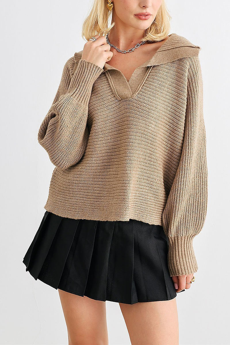 Collared long sleeve crop sweater (TED1978)