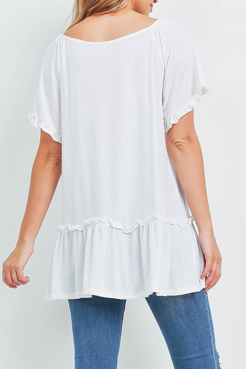 Ruffle detail tie neck loose fit top (ED9987)