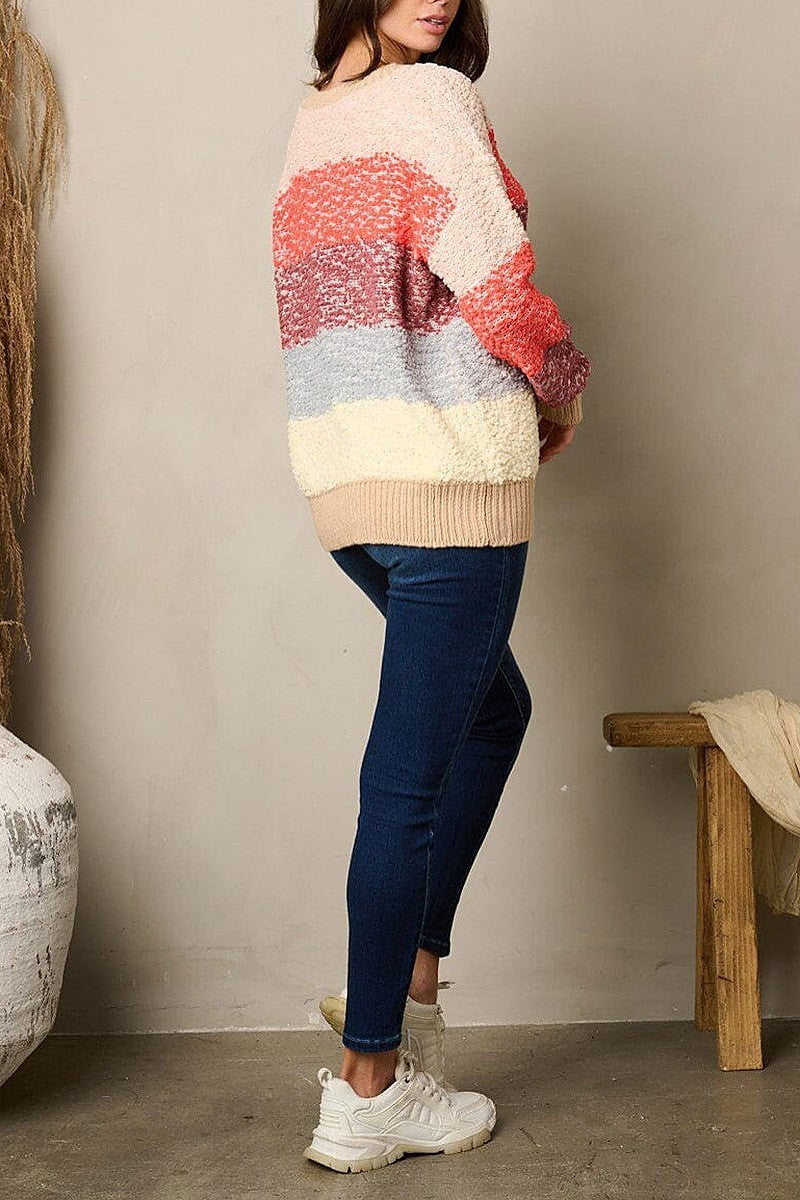 Long sleeve knit colorblock sweater (EFWT1930)