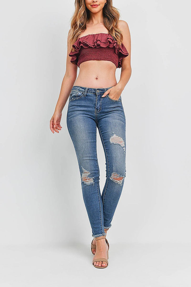 Ruffle tiered smoke crop top (EF1609)