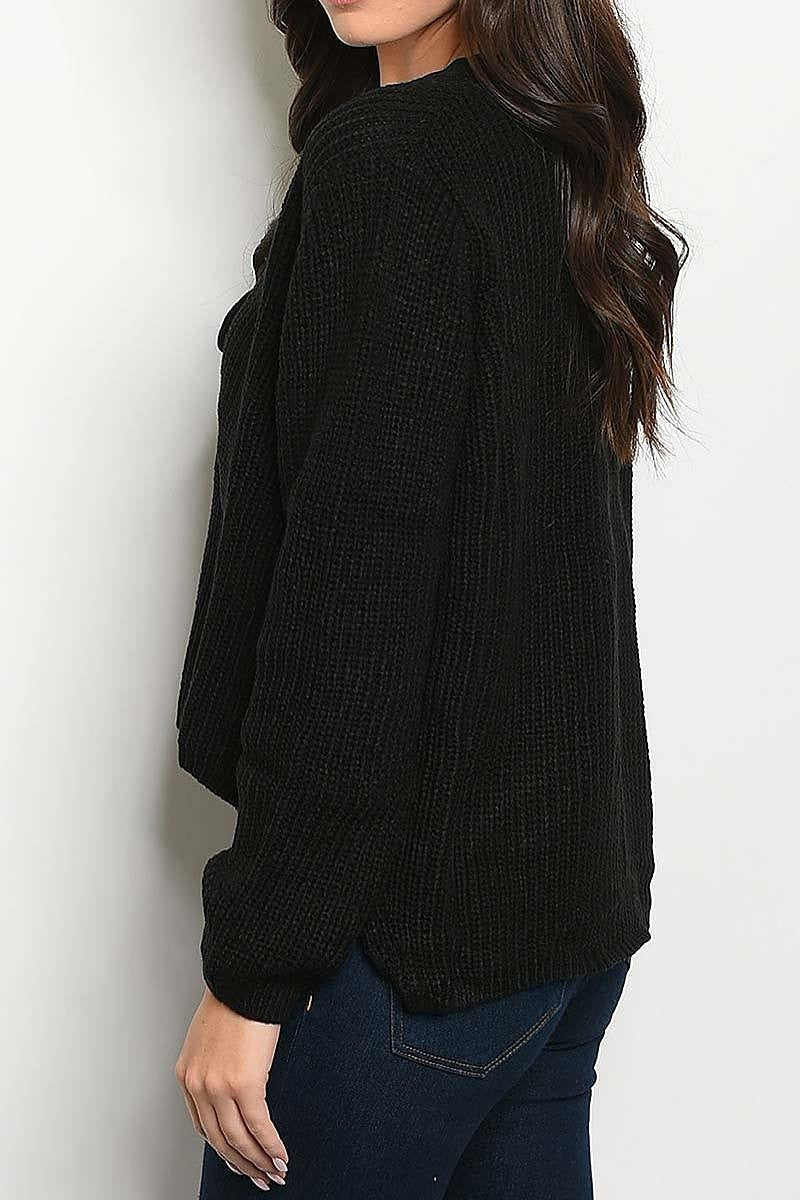 V neck lace up front sweater (DGS3775-LAST)