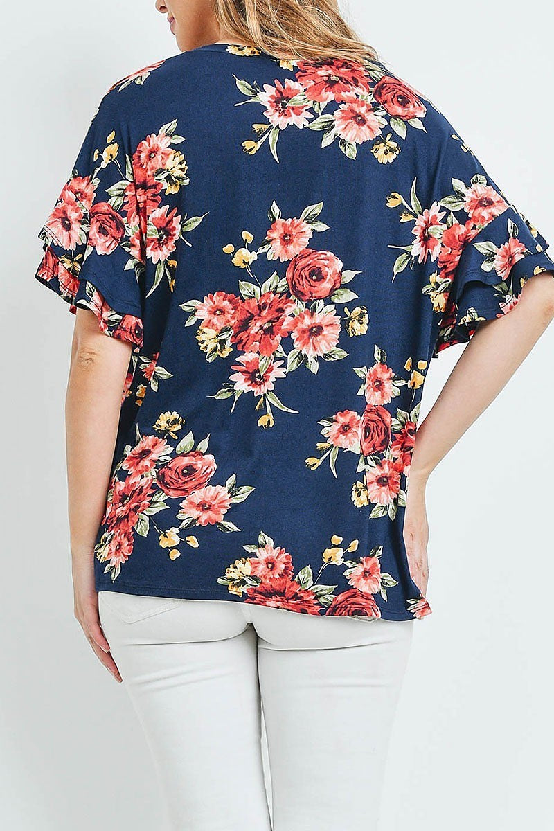 Ruffle sleeves round neck floral print top (ED9438)