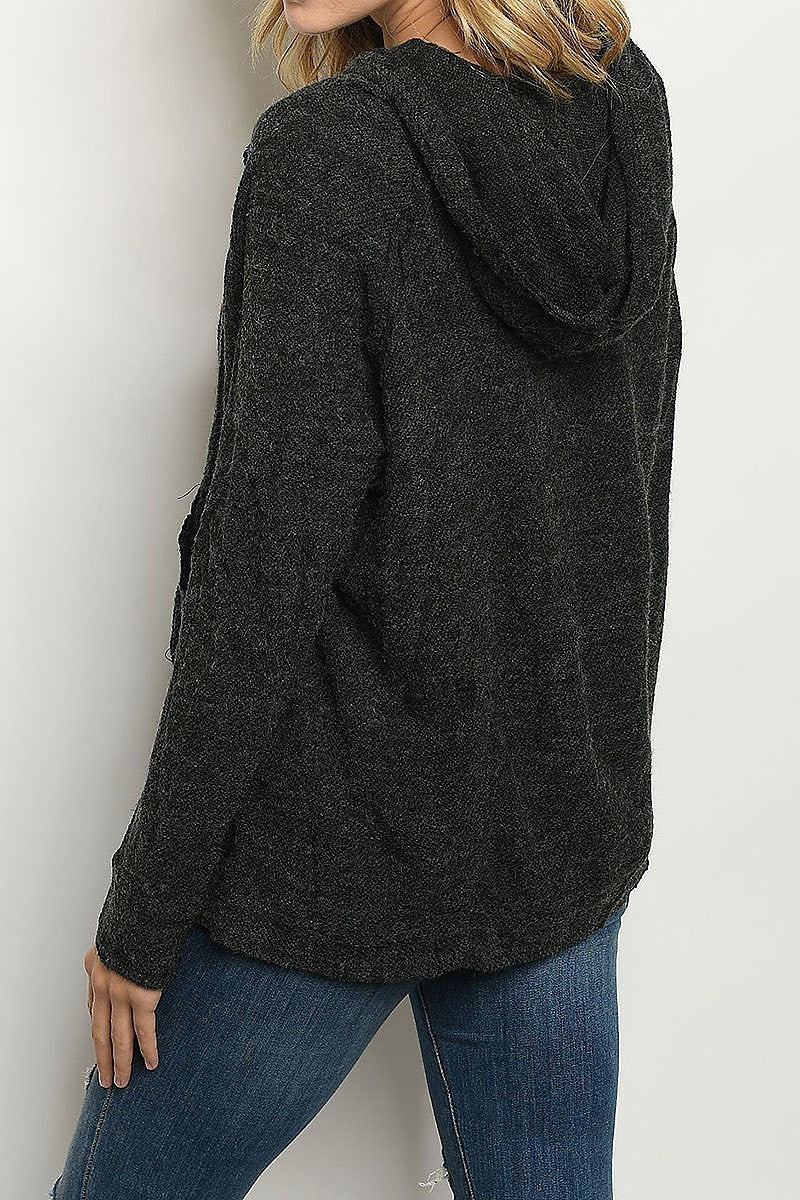 One button hoodie detail sweater (DGS4648-1)