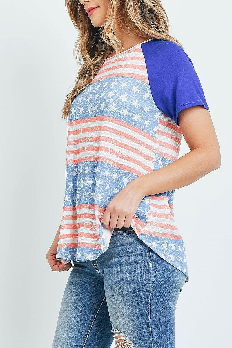 American flag raglan color block top (ED9640)