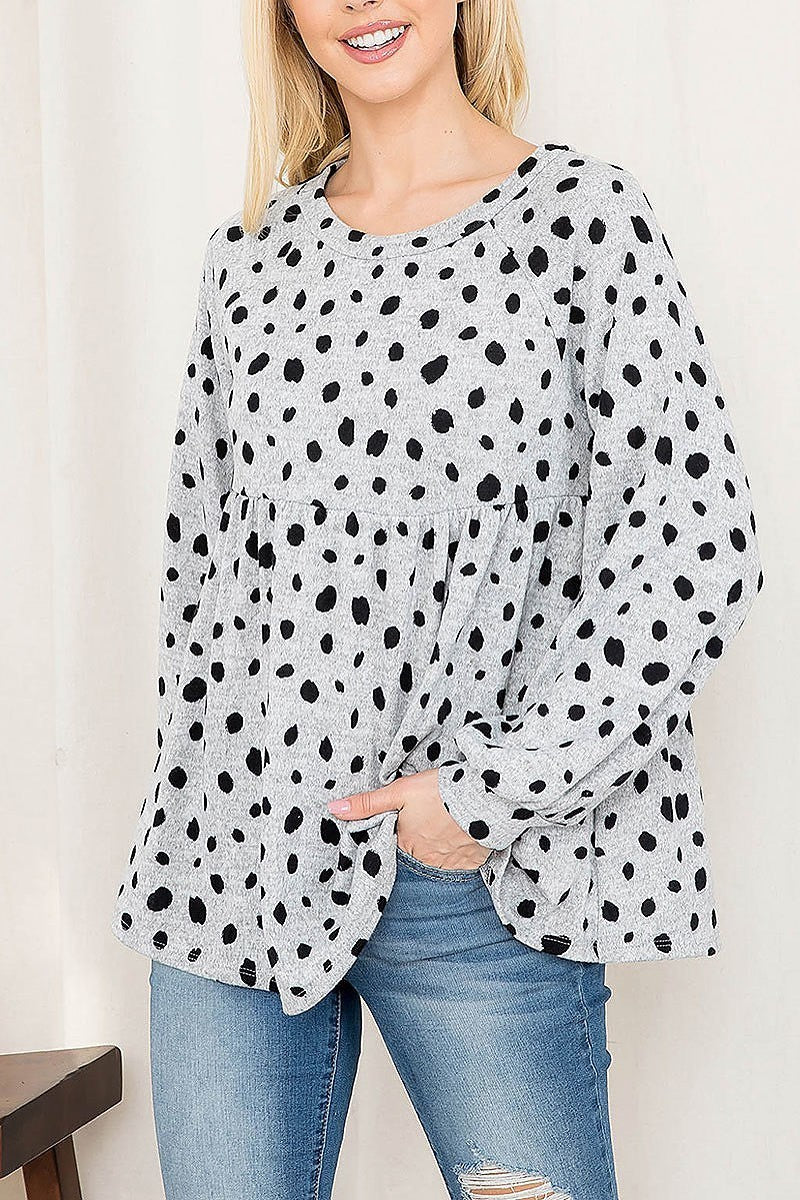 Leopard puff sleeve shirring top (EF2886)