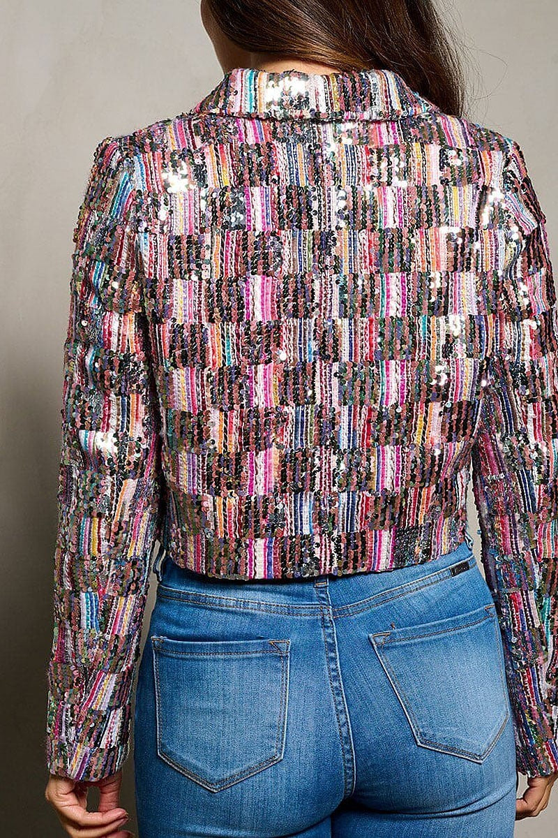 Long sleeve button closure sequins blazer (EFWT9960)