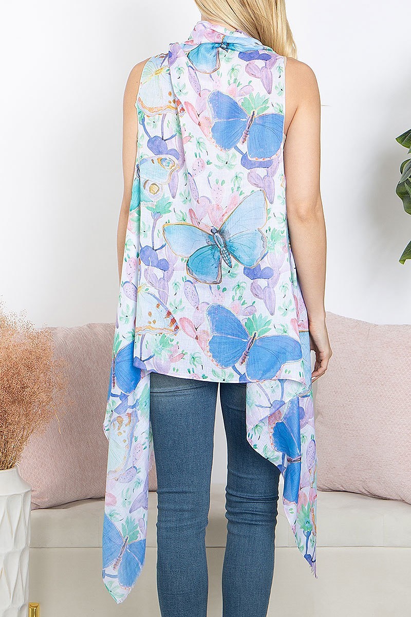 Tropical flower print open front kimono vest (EF5315)