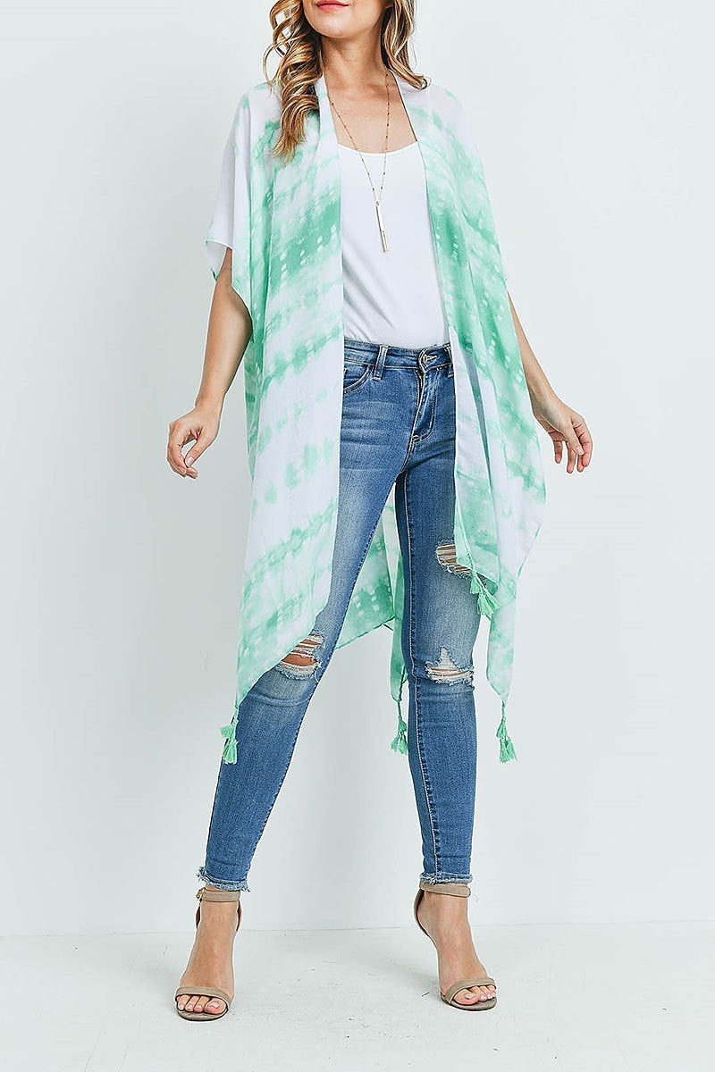 Tie dye dash tassel kimono (ED9235)