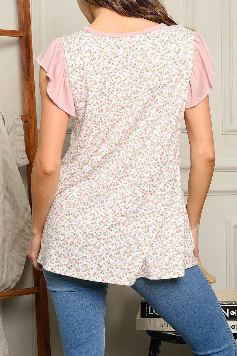 Short sleeve floral ruffle top (EDWT4958)