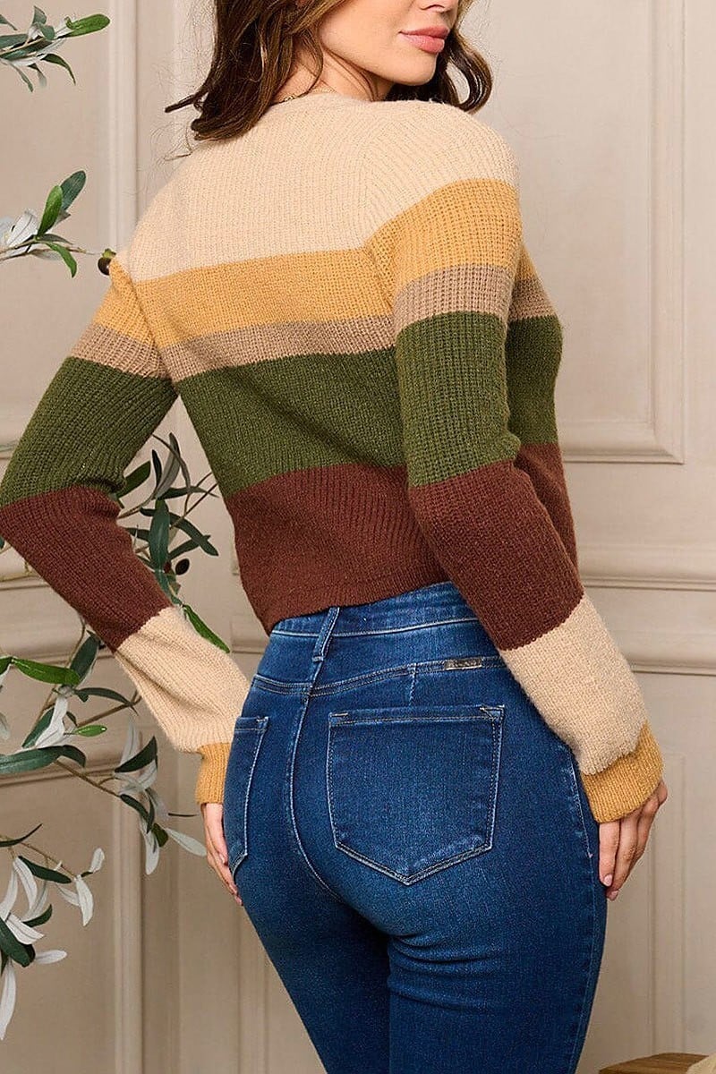 Long sleeve button closure colorblock sweater (EFWT5428)