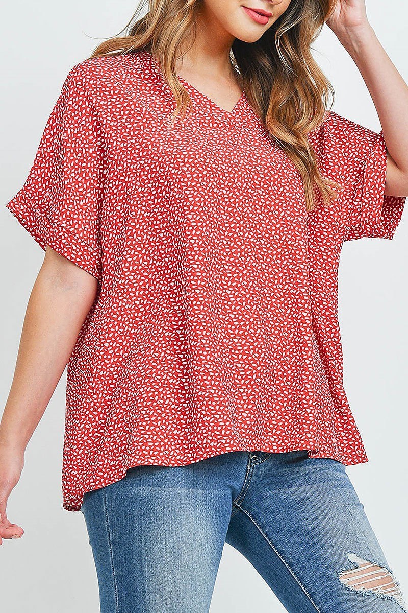 Oversize v neck pebble print top (EF1620)