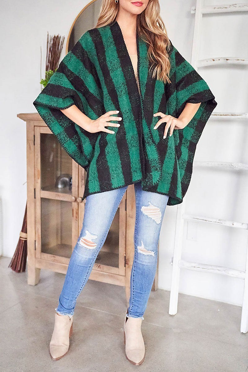 Plaid poncho kimono sweater (DGS6667)