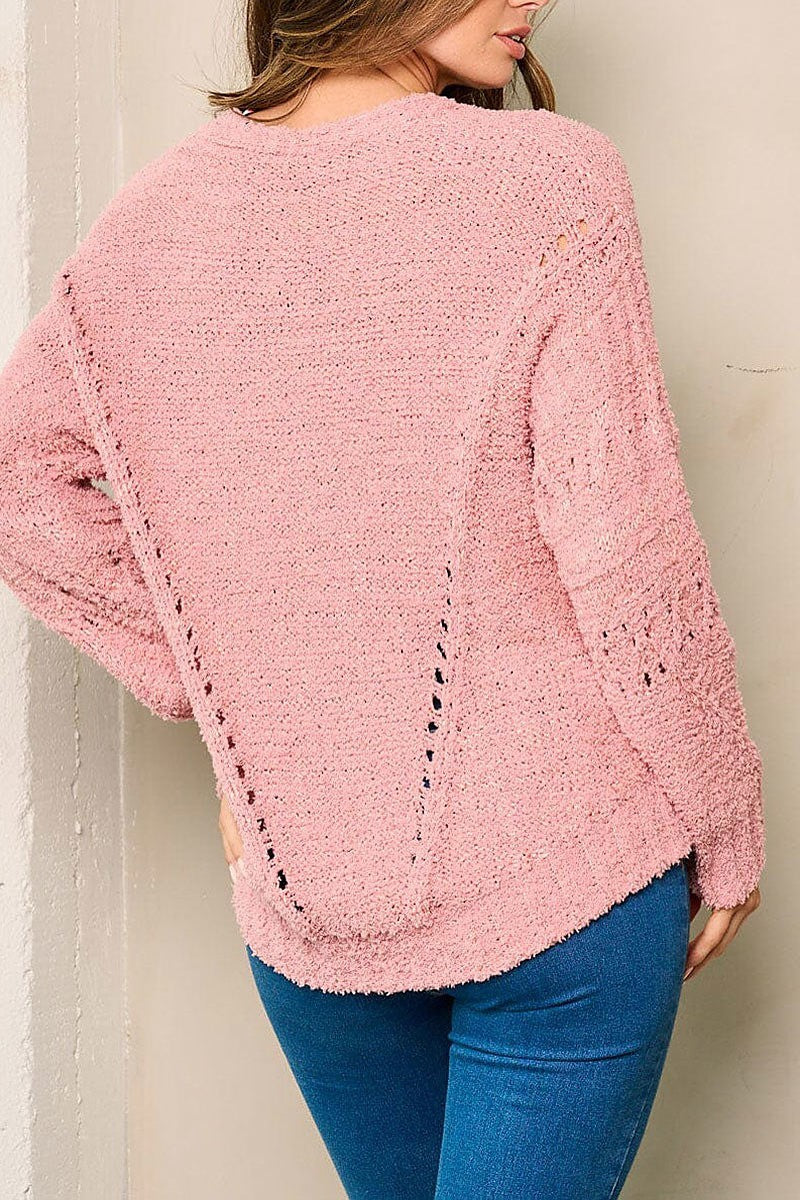 Long sleeves v-neck sherap knit sweater (EFWT4104)