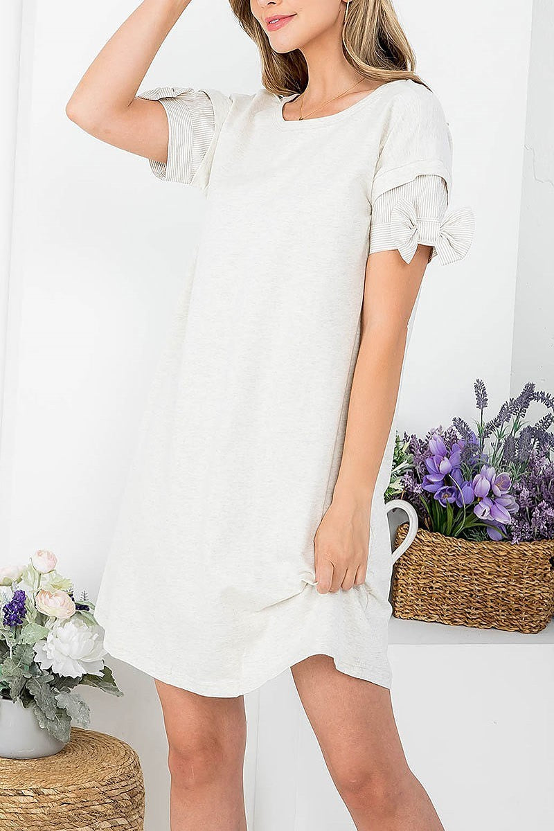 Scooped neckline with bow tie sleeves dress (DED7494)