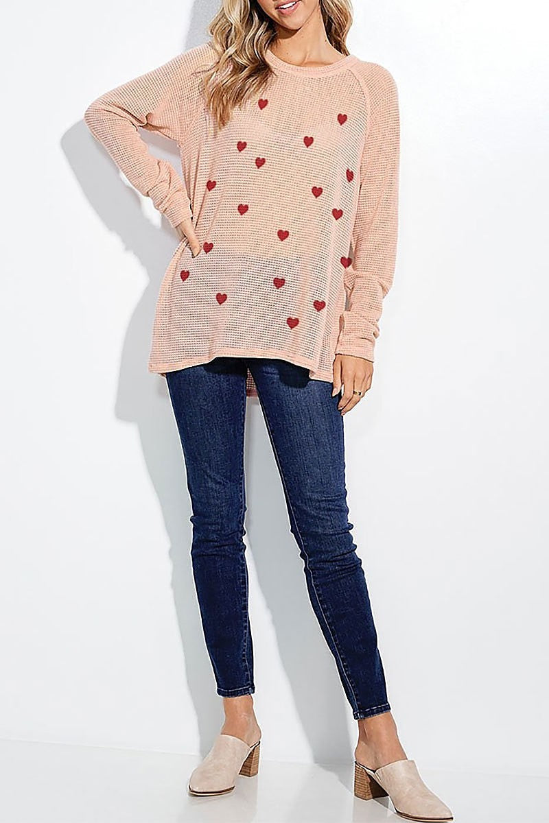 Mini heart all over knit long sleeve top (EF5066)