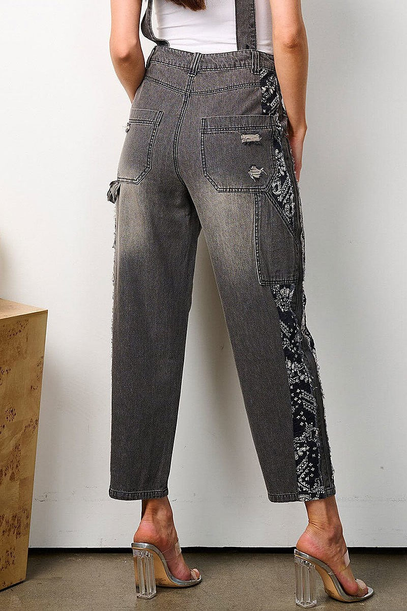 Paisley print detailed denim overalls (EFWT7995)